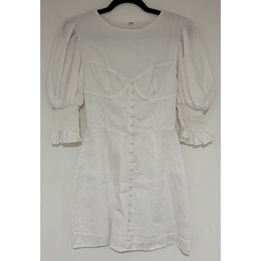 Sabo Skirt Zane Women’s White 3/4 Sleeve 100% Linen Mini Dress Size XS NWT - Picture 2 of 11